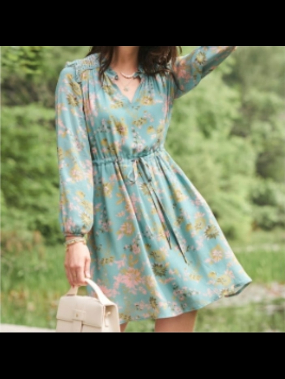 Spartina 449 Teal Floral Long-Sleeve Tie-Waist Dress